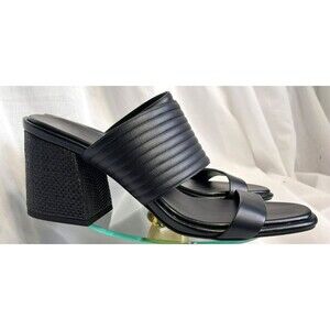 Caslon Lamia Leather 10M Black NWOT Open Toe Block Heel Sandals Heel Slide Mules